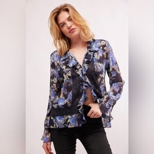FREE PEOPLE BAD AT LOVE BLOUSE PRINTED size S